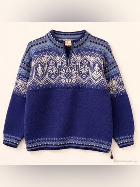 Dale of Norway Blue and White Nordic Half-Zip Pullover Pure Wool Size Small